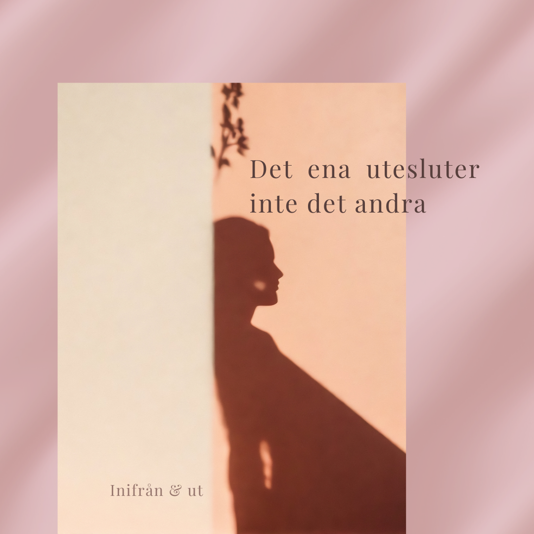 Siluett av kvinna i varmt ljus med texten Det ena utesluter inte det andra – symbol för att förena andlighet och teknik